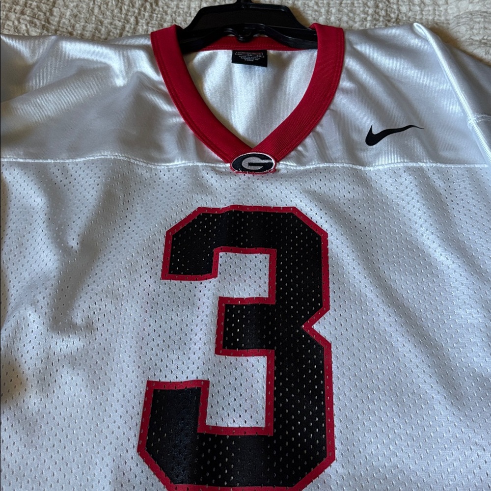University of Georgia Nike White Jersey with Red Trim and Black Number